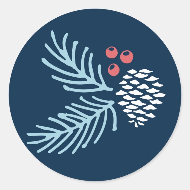 Aufkleber für Navy Pine und Berries Round Holiday (Vorderseite)
