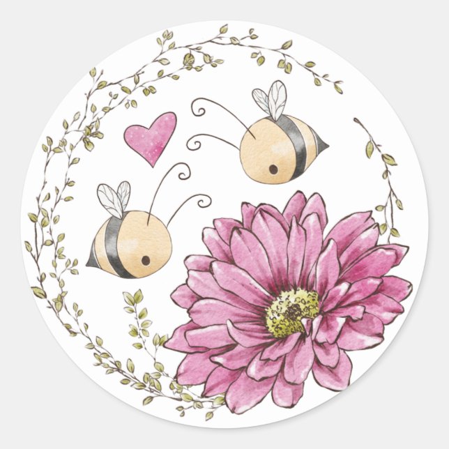 Aufkleber für niedliche Bienen Herz-Blume (Vorderseite)