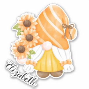 Aufkleber für niedliche Gnome und Sonnenblumen