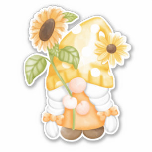 Aufkleber für niedliche Gnome und Sonnenblumen