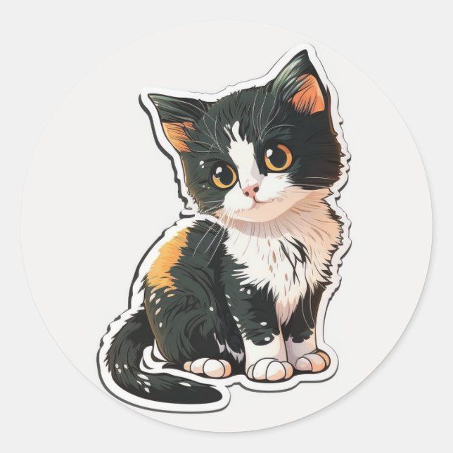 Aufkleber für Niedliche Katze Klassischer Rundaufk (Vorderseite)