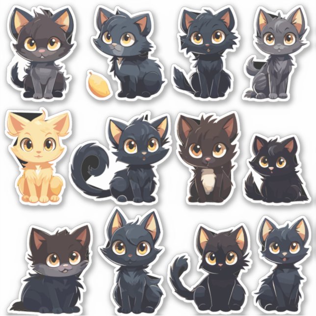 Aufkleber für niedliche Katzen (12 Katzen) (Vorderseite)