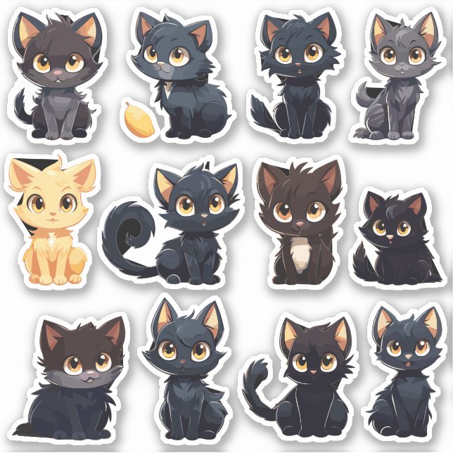 Aufkleber für niedliche Katzen (12 Katzen) (Vorderseite)