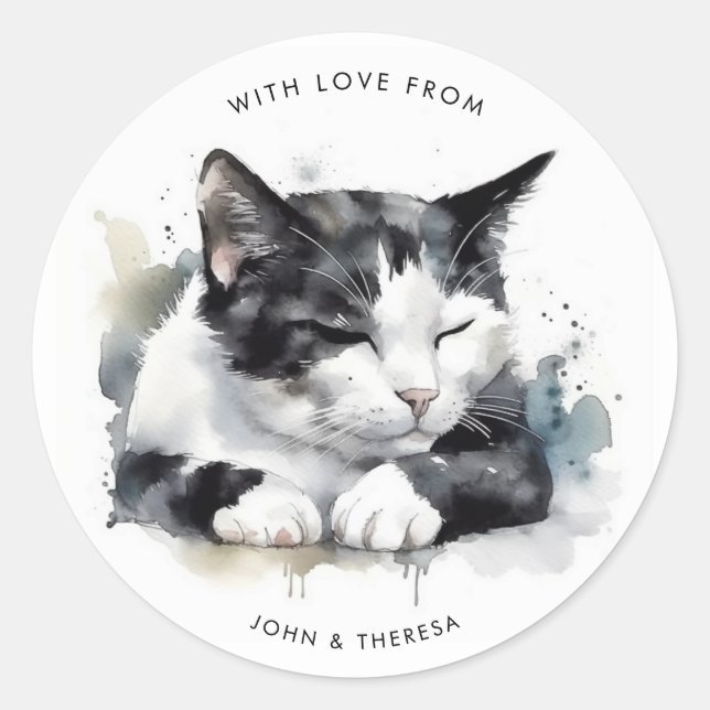 Aufkleber für niedliche Tuxedo-Katze (Vorderseite)