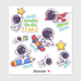 Aufkleber für personalisierte Kinder Astronautenna