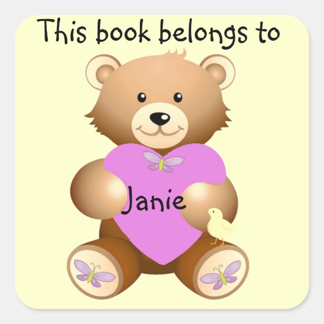 Aufkleber für personalisiertes Teddy-Bär-Buchzeich (Vorderseite)