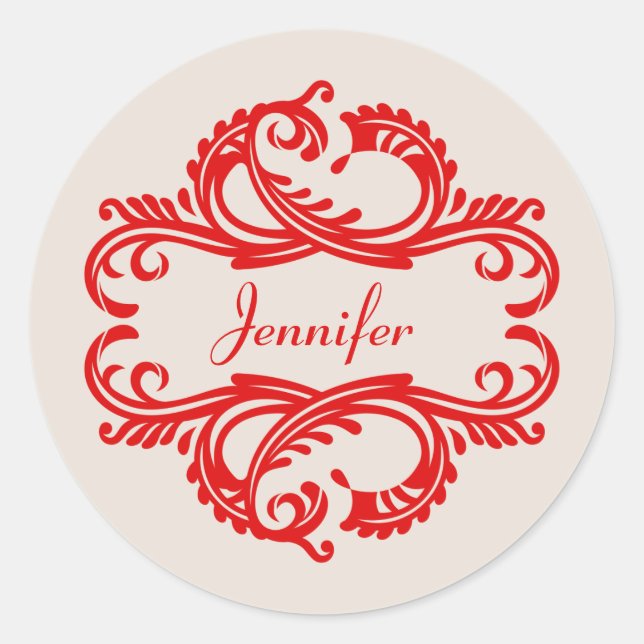 Aufkleber für Red Chic Damask (Vorderseite)