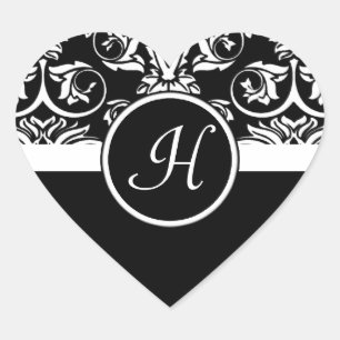 Aufkleber für Schwarz-Weiß-Monogramm-Herzklopfen