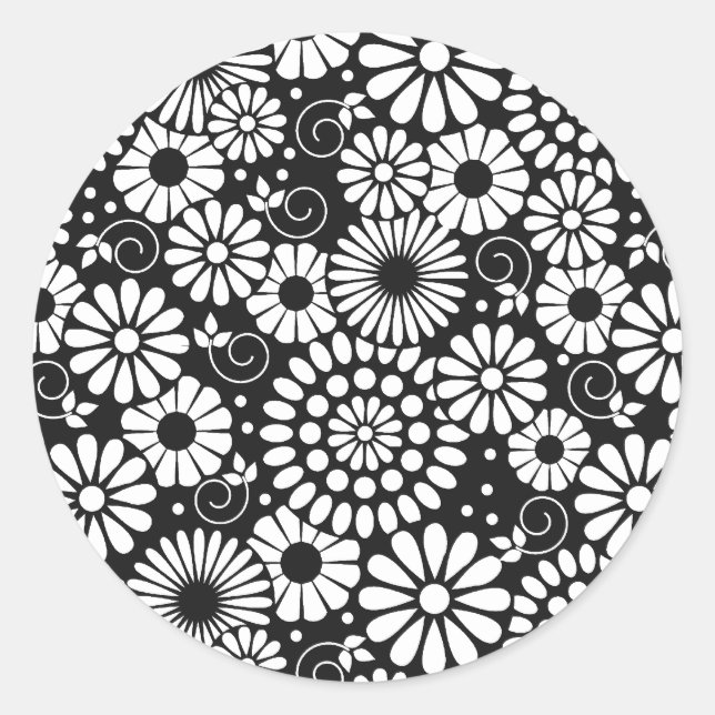 Aufkleber für Schwarz-weiße Blume (Vorderseite)