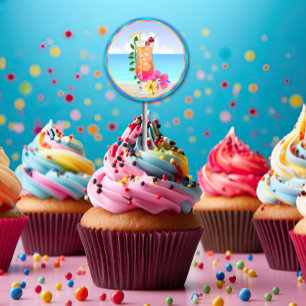 Aufkleber für tropische Hawiian-Luau-Cupcake-Topp