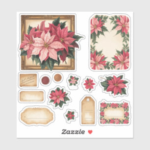 Aufkleber für Vintage Poinsettia Blumenschmuck