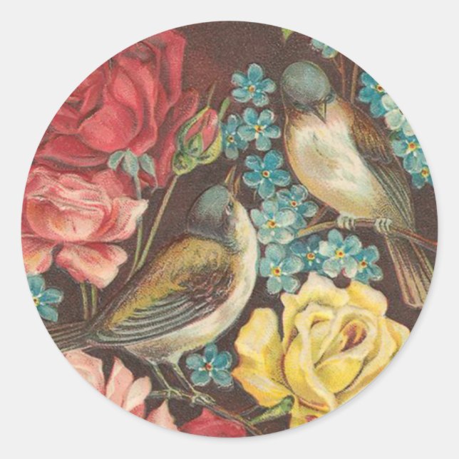 Aufkleber für Vintage Vögel und Rose (Vorderseite)