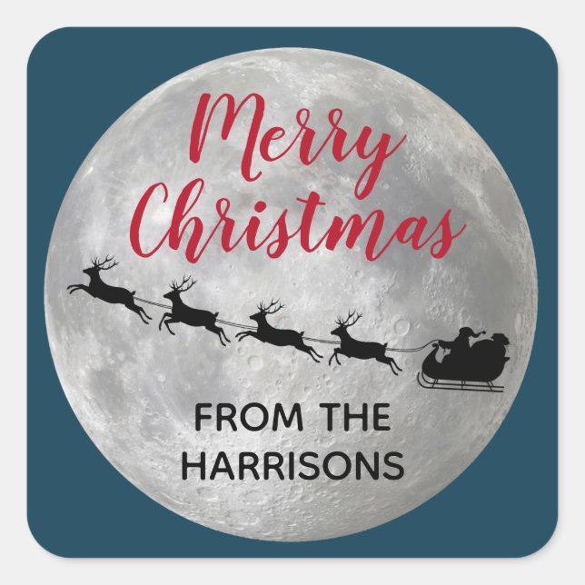 Aufkleber für Vollmond-Santa-Sleigh-Design (Vorderseite)