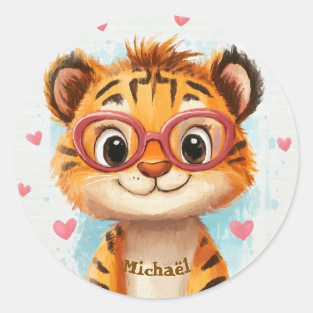 Aufkleber Glücklicher Tiger Valentinstag Kinder Sc (Vorderseite)