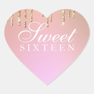 Aufkleber - Gold Glitzer Tropfen Sweet 16 Rose Pin