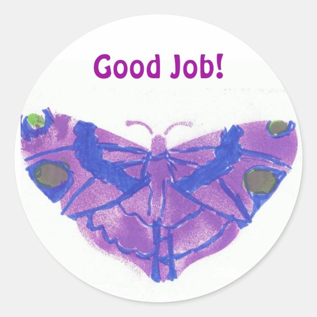 Aufkleber "Good Job" mit lila Schmetterling (Vorderseite)