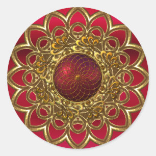 Aufkleber Helle Rot Gold Blumen Juwel