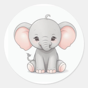 Aufkleber, Lächelnde Babyelephant mit weichen Wang Runder Aufkleber