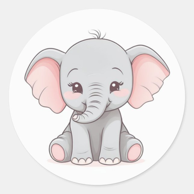 Aufkleber, Lächelndes Baby Elefant mit weichen Wan Runder Aufkleber (Vorderseite)
