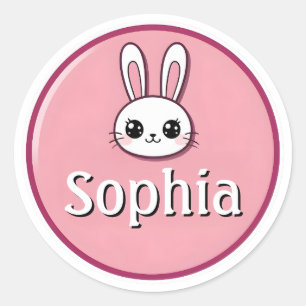 Aufkleber mit anpassbarem Kindernamen – Rosa Hase