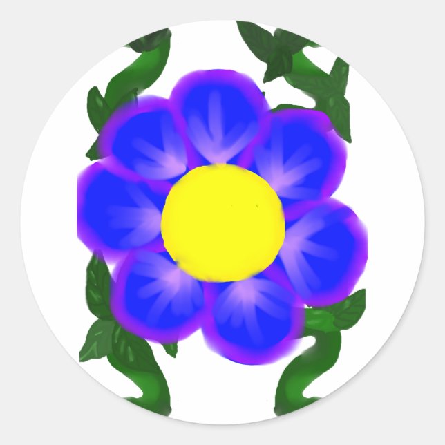 Aufkleber mit blauer und lila Blume (Vorderseite)