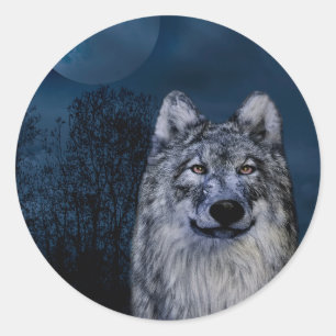 Aufkleber mit einem grauen und weißen Wolf