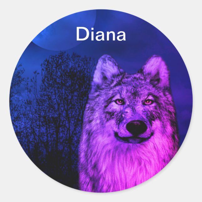 Aufkleber mit einem grauen und weißen Wolf (Vorderseite)