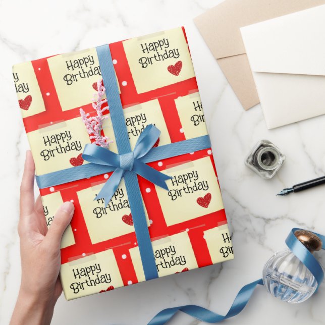 Aufkleber mit Herz auf Polka-Punkten Geschenkpapier (Schenken)