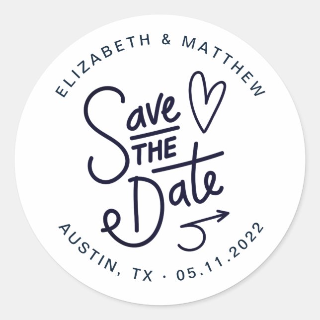 Aufkleber mit niedlich Save the Date Monogramm (Vorderseite)