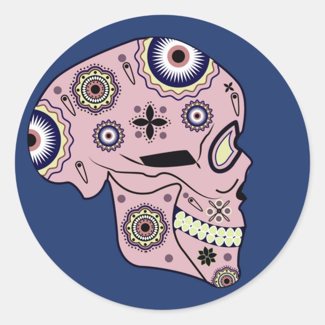 Aufkleber mit rosa Zuckerschädelprofil (Vorderseite)