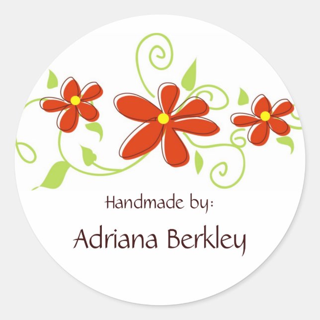Aufkleber mit roter Blume für handgefertigte Artik (Vorderseite)