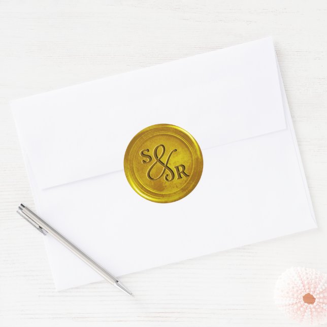 Aufkleber mit Siegel aus Gelbgold mit Initialen (Umschlag)