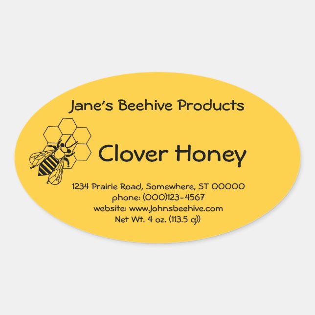 Aufkleber (ovl) - Honey Business (Biene auf Comb) (Vorderseite)