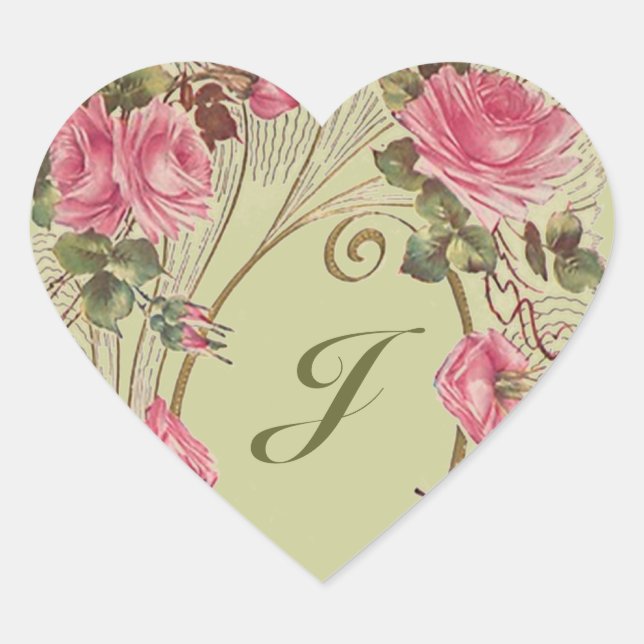 Aufkleber Personalisiert antike Rose Herz-Monogram (Vorderseite)