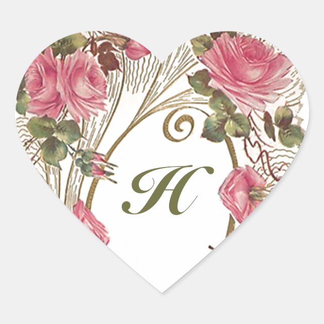 Aufkleber Personalisiert antike Rose Herz-Monogram (Vorderseite)