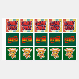 Aufkleber. Retro. Pizza. Spiel vorbei. Etiketten