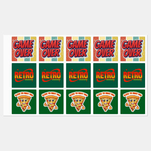 Aufkleber. Retro. Pizza. Spiel vorbei. Etiketten