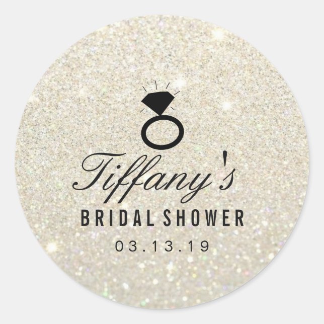 Aufkleber - Ring Brautparty Glitzer White Gold (Vorderseite)