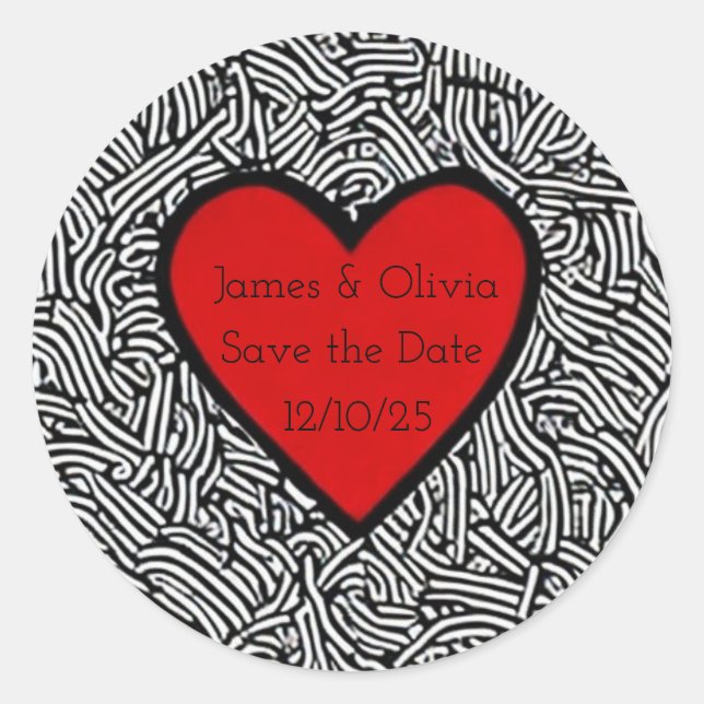 Aufkleber Save the Date Kritzel Herz (Vorderseite)