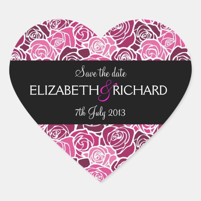 Aufkleber "Save the Date" mit Vintag rosa Rosen (Vorderseite)