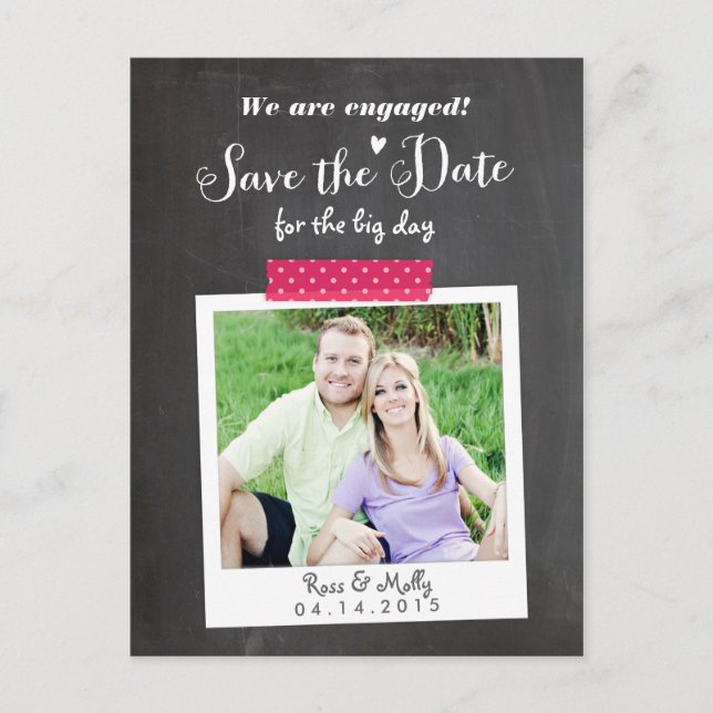 Aufkleber Save the Date mit Waschbändern Ankündigungspostkarte (Vorderseite)