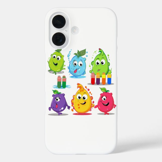 Aufkleber Set aus fünf bunten Früchten iPhone 16 Hülle (Rückseite)