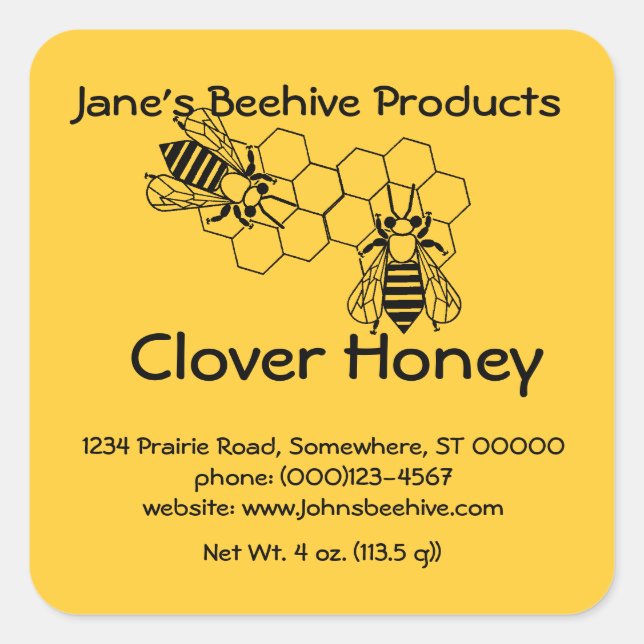 Aufkleber (sq)- Honey Business (Biene auf Kamm) (Vorderseite)