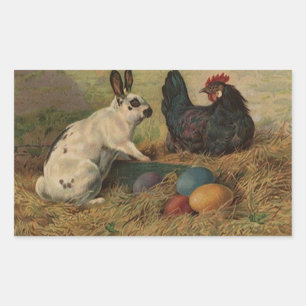 Aufkleber Süß Antik Osterhase Eier Hühner