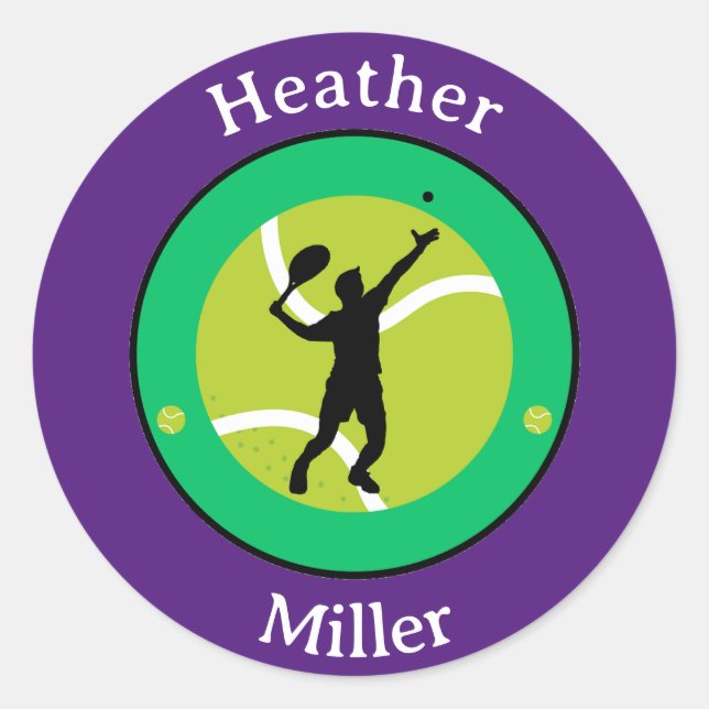 Aufkleber - Tennis Player - Personalisiert - Name  (Vorderseite)