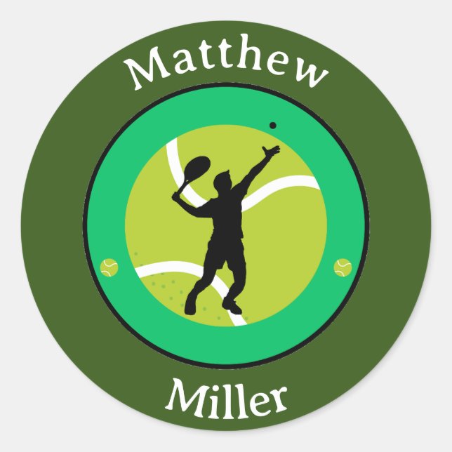 Aufkleber - Tennis Player - Personalisiert - Name  (Vorderseite)