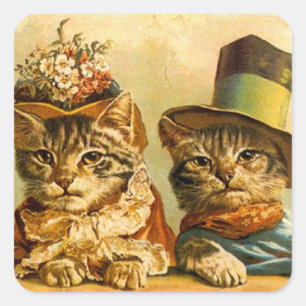 Aufkleber Vintag gekleidet Cat Couple On the town