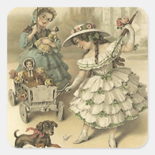 Aufkleber-Vintage viktorianische Reise-Haustier-u. Quadratischer Aufkleber