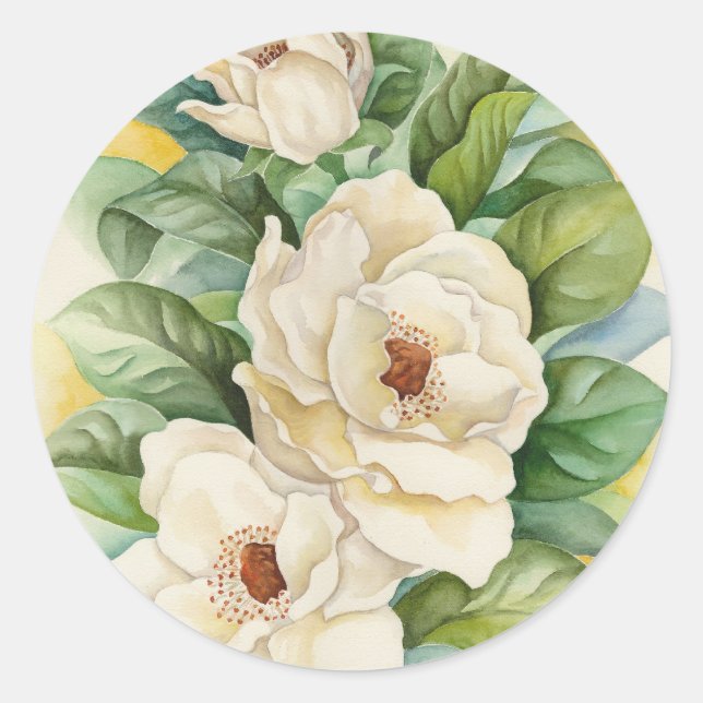 Aufkleber von Magnolia Blume Wasserfarben Kunst (Vorderseite)
