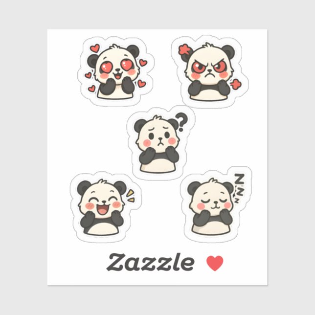 Aufkleberpackung - 5 niedliche Panda-Aufkleber Aufkleber (Blatt)